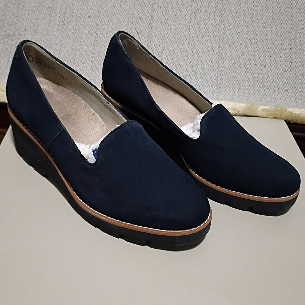 Vionic Willa Wedge Women 9.5 Navy Blue Water‎ Repellent Suede Street Loafers - Picture 2 of 9